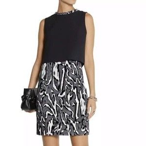 Proenza Schouler Flocked Jacquard Crepe Dress 4 Sheath Sleeveless Black Gray